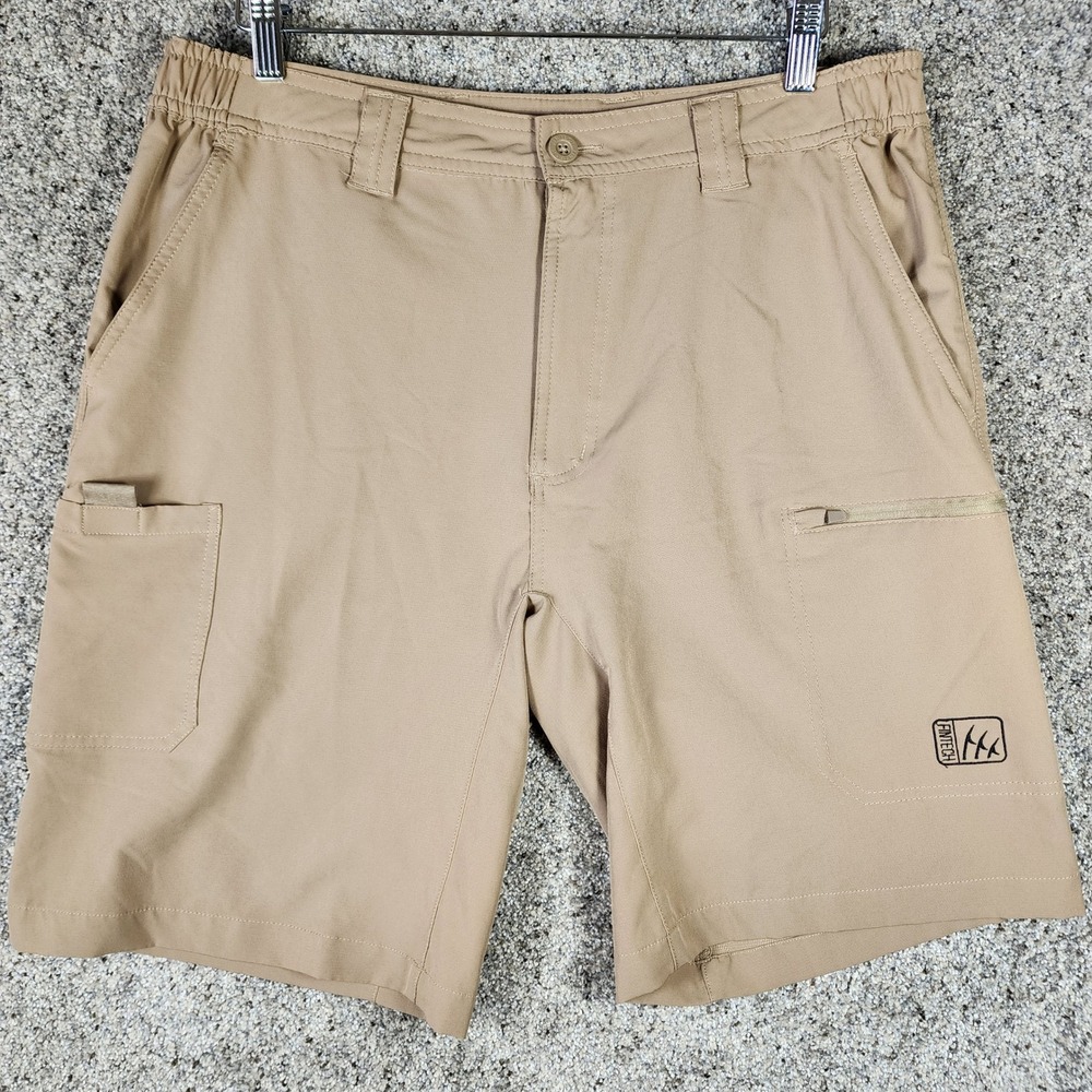 Fintech Fishing Shorts Mens Large Tan Performance Stretch Cargo Pockets EUC